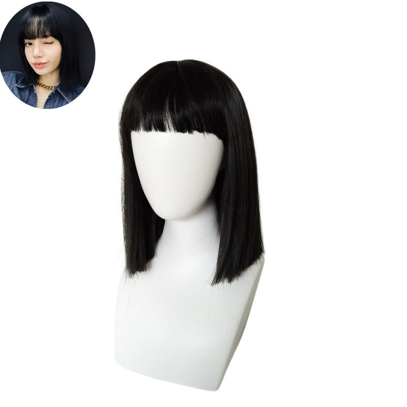 LISA同款黑色一刀切假发中长直发BOBO动漫仿真假发 COS假发通用女